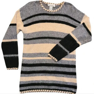 M.J. CARROLL Silk Angora Lambswool striped color block tunic sweater M Vintage